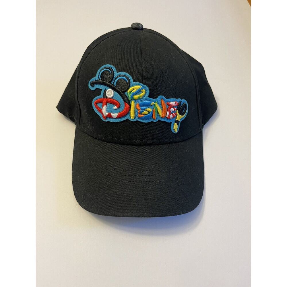 Disney With Hint Of Characters Logo Black Adult Ball Cap Adjustable Closure